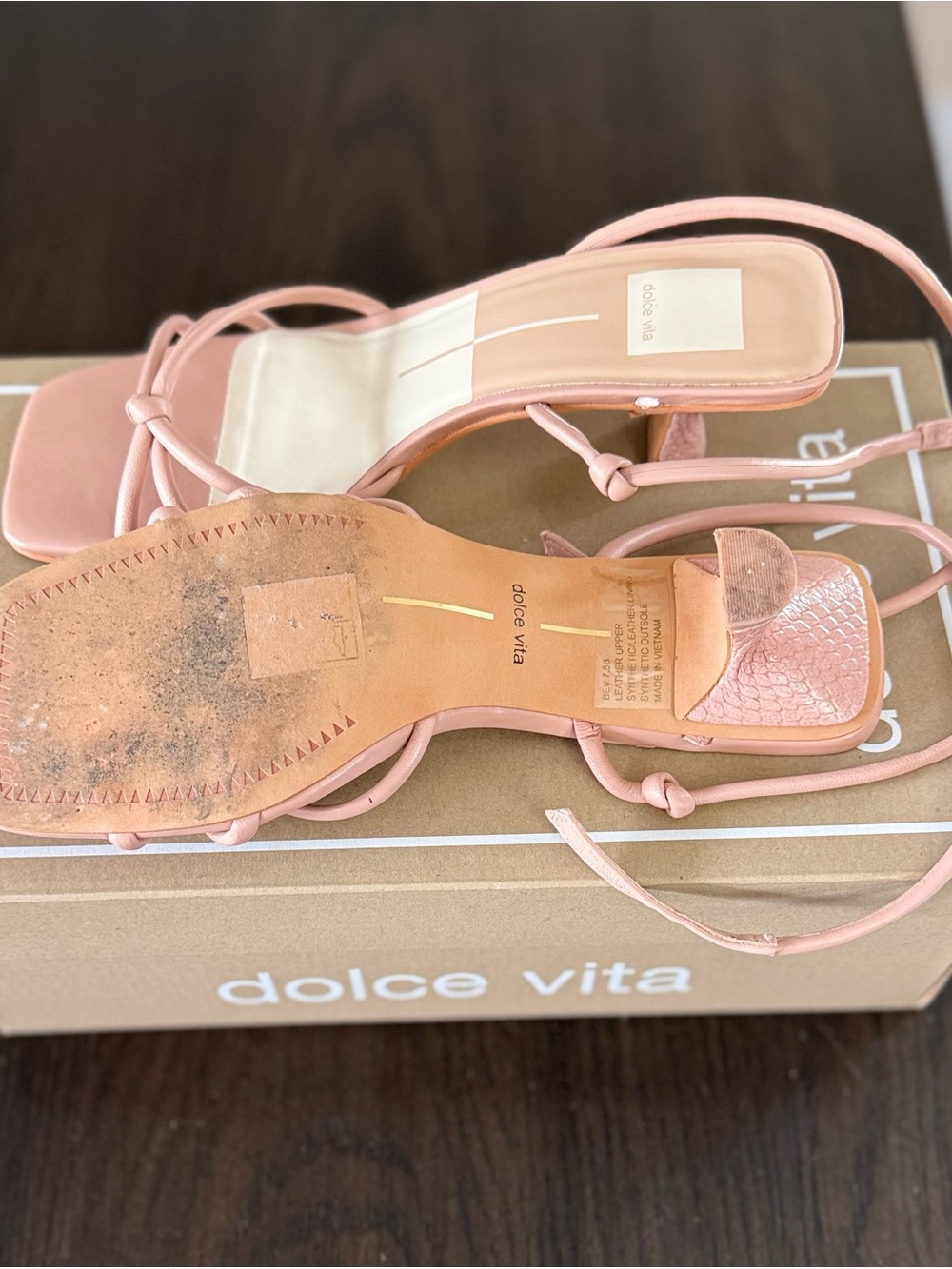 Dolce Vita Blush Pink Strappy Square-Toe Ankle-Tie Sandals - Picture 4 of 5